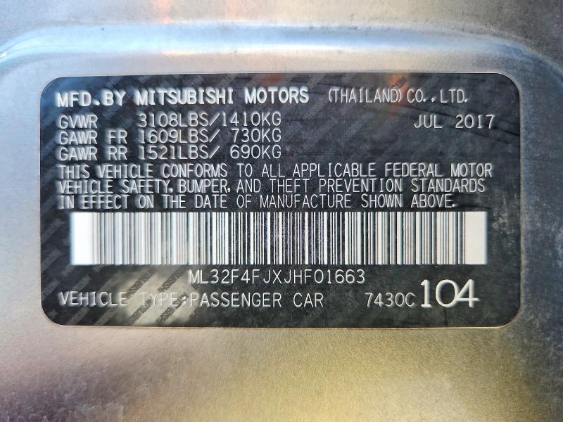 Aukcja sprzedaży 2018 Mitsubishi Mirage, vin: ML32F4FJXJHF01663, numer aukcji: 66563796