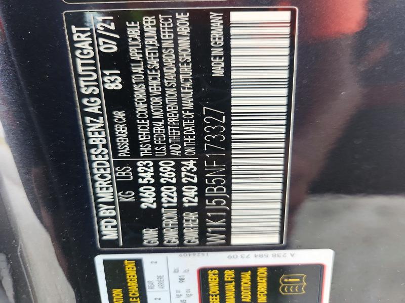 Продажа на аукционе авто 2022 Mercedes-benz E, vin: W1K1J5JB5NF173327, номер лота: 63257826