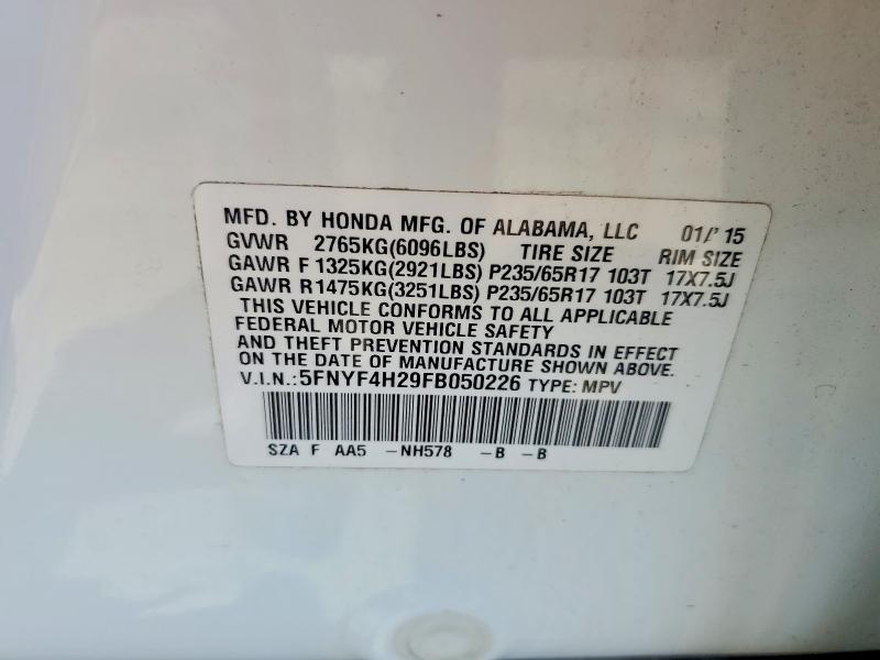 Aukcja sprzedaży 2015 Honda Pilot, vin: 5FNYF4H29FB050226, numer aukcji: 63533626