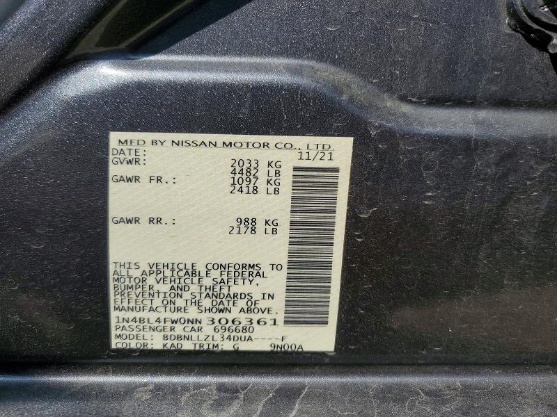 65175306 :رقم المزاد ، 1N4BL4FW0NN306361 vin ، 2022 Nissan Altima مزاد بيع