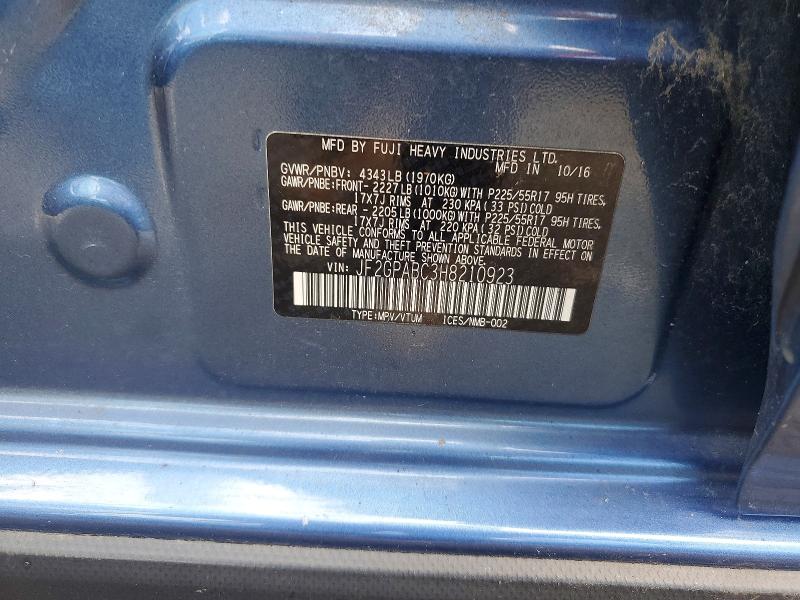 Aukcja sprzedaży 2017 Subaru Crosstrek, vin: JF2GPABC3H8210923, numer aukcji: 65599516