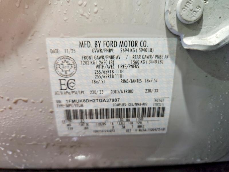 2026 Ford Explorer მანქანა იყიდება აუქციონზე, vin: 1FMUK8DH2TGA37987, აუქციონის ნომერი: 64238776
