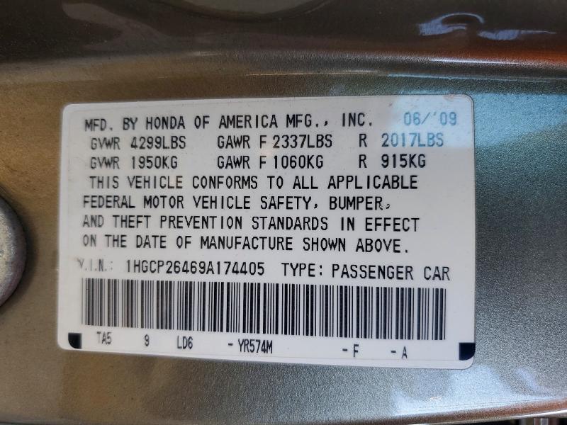 Aukcja sprzedaży 2009 Honda Accord, vin: 1HGCP26469A174405, numer aukcji: 64625806