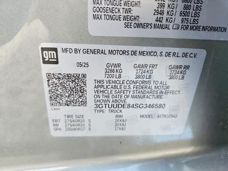 Aukcja sprzedaży 2025 Gmc Sierra, vin: 3GTUUDE84SG346580, numer aukcji: 66376536