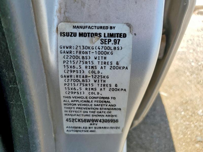 Aukcja sprzedaży 1998 Isuzu Rodeo, vin: 4S2CK58W9W4306956, numer aukcji: 64145576
