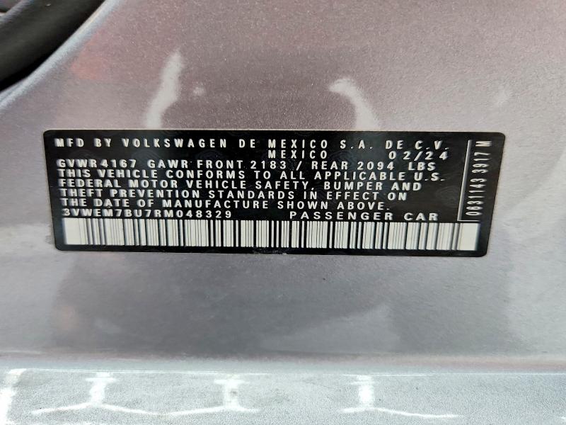 2024 Volkswagen Jetta მანქანა იყიდება აუქციონზე, vin: 3VWEM7BU7RM048329, აუქციონის ნომერი: 65836406