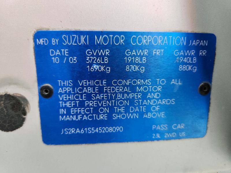 66730216 :رقم المزاد ، JS2RA61S545208090 vin ، 2004 Suzuki Aerio مزاد بيع