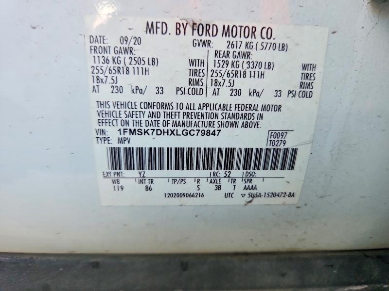 64052066 :رقم المزاد ، 1FMSK7DHXLGC79847 vin ، 2020 Ford Explorer مزاد بيع