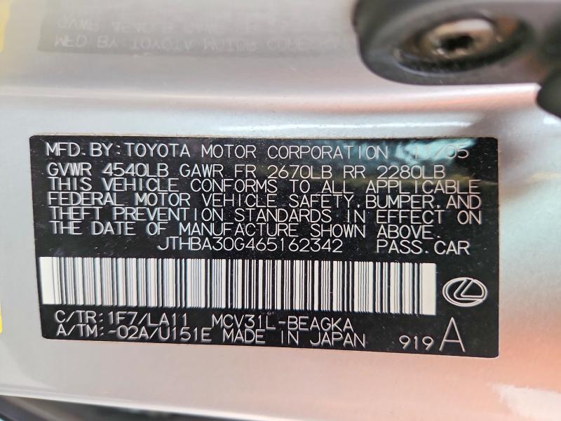 Продажа на аукционе авто 2006 Lexus Es, vin: JTHBA30G465162342, номер лота: 63691496
