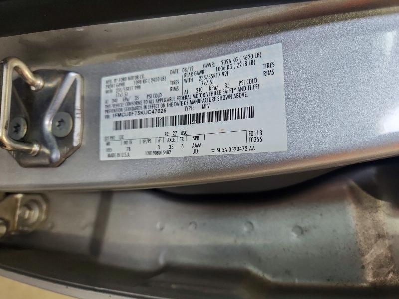 2019 Ford Escape მანქანა იყიდება აუქციონზე, vin: 1FMCU0F75KUC47026, აუქციონის ნომერი: 67108276