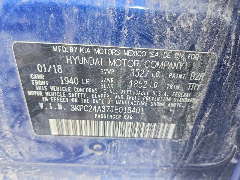 2018 Hyundai Accent მანქანა იყიდება აუქციონზე, vin: 3KPC24A37JE018401, აუქციონის ნომერი: 66563966