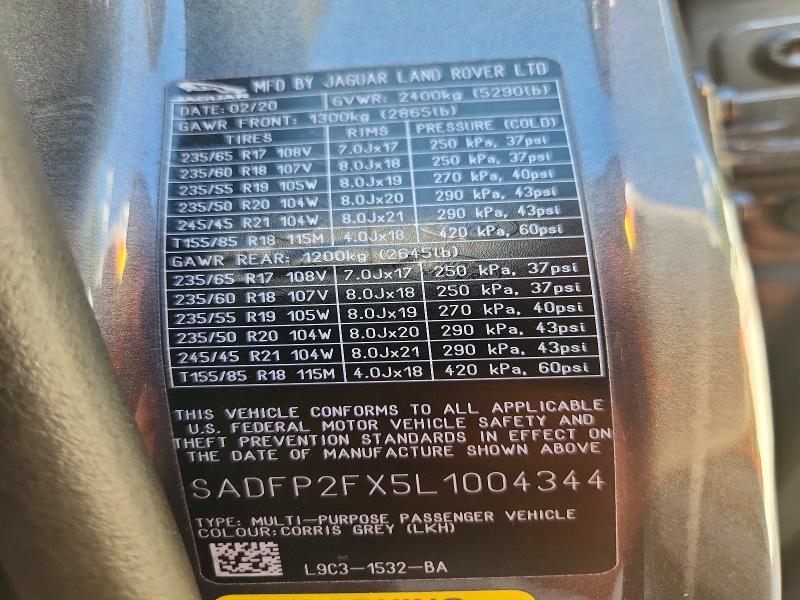 Продаж на аукціоні авто 2020 Jaguar E-pace, vin: SADFP2FX5L1004344, номер лоту: 64470696
