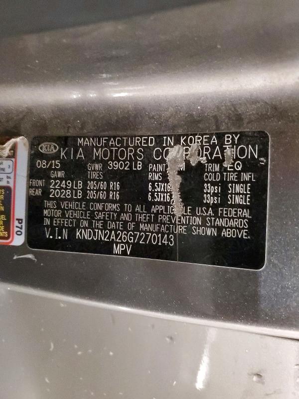 65163556 :رقم المزاد ، KNDJN2A26G7270143 vin ، 2016 Kia Soul مزاد بيع