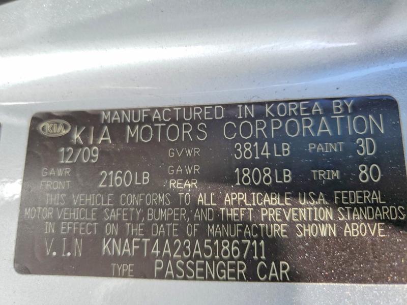 63879276 :رقم المزاد ، KNAFT4A23A5186711 vin ، 2010 Kia Forte مزاد بيع