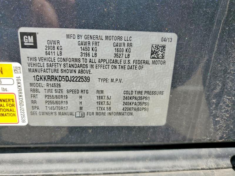 2013 Gmc Acadia მანქანა იყიდება აუქციონზე, vin: 1GKKRRKD5DJ222539, აუქციონის ნომერი: 65816076