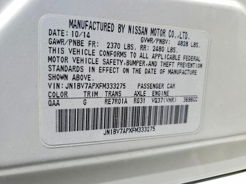 Aukcja sprzedaży 2015 Infiniti Q50, vin: JN1BV7APXFM333275, numer aukcji: 63622776