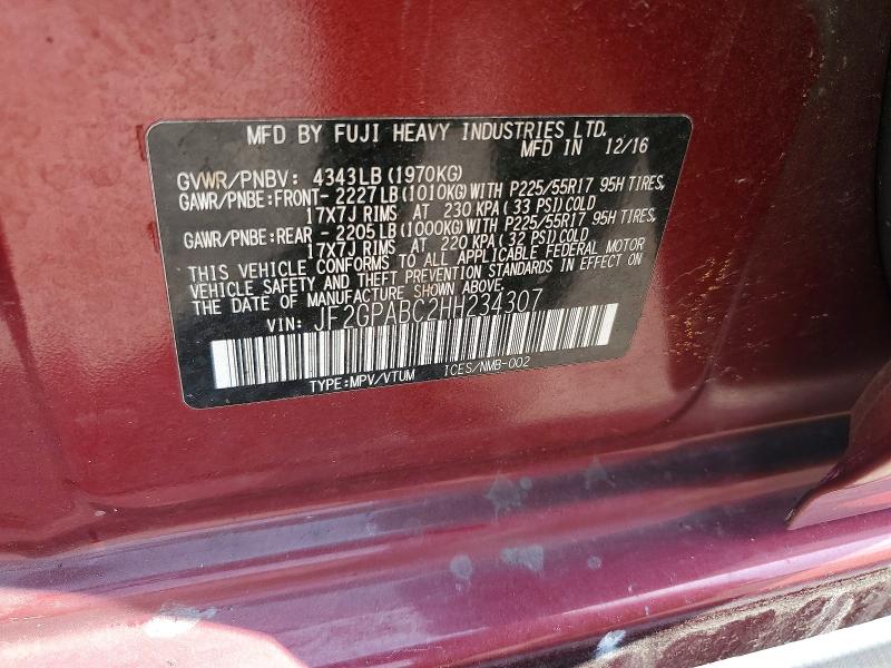 Aukcja sprzedaży 2017 Subaru Crosstrek, vin: JF2GPABC2HH234307, numer aukcji: 65272336
