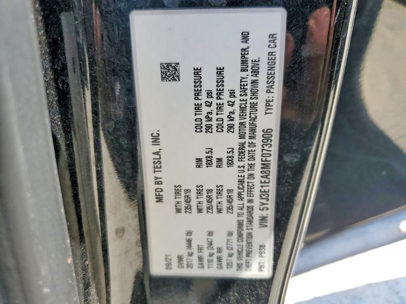 Продажа на аукционе авто 2021 Tesla Model 3, vin: 5YJ3E1EA8MF073906, номер лота: 64093826