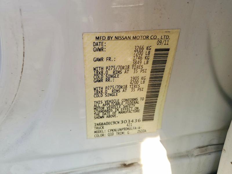 2012 Nissan Titan მანქანა იყიდება აუქციონზე, vin: 1N6BA0EC9CN303436, აუქციონის ნომერი: 66485466