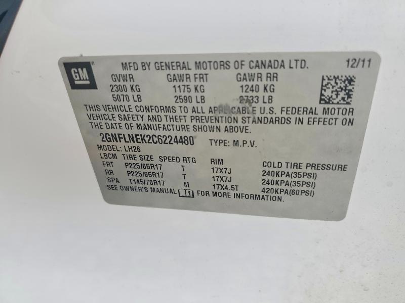 Aukcja sprzedaży 2012 Chevrolet Equinox, vin: 2GNFLNEK2C6224480, numer aukcji: 63999216