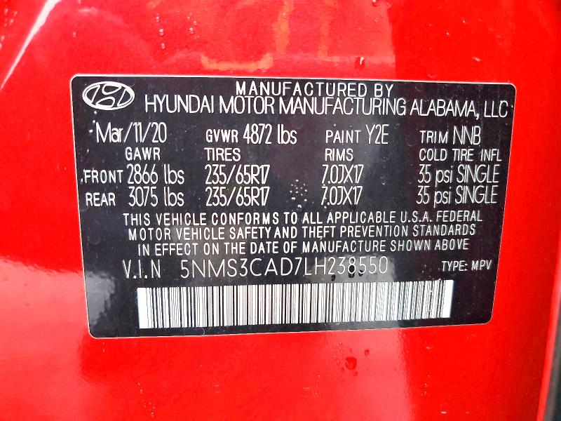 Продажа на аукционе авто 2020 Hyundai Santa Fe, vin: 5NMS3CAD7LH238550, номер лота: 63465086