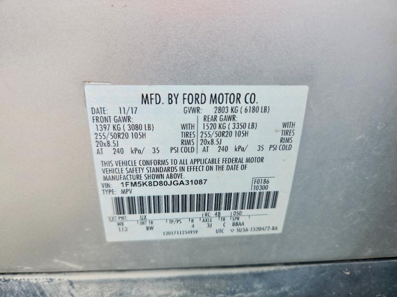 Продажа на аукционе авто 2018 Ford Explorer, vin: 1FM5K8D80JGA31087, номер лота: 65270516