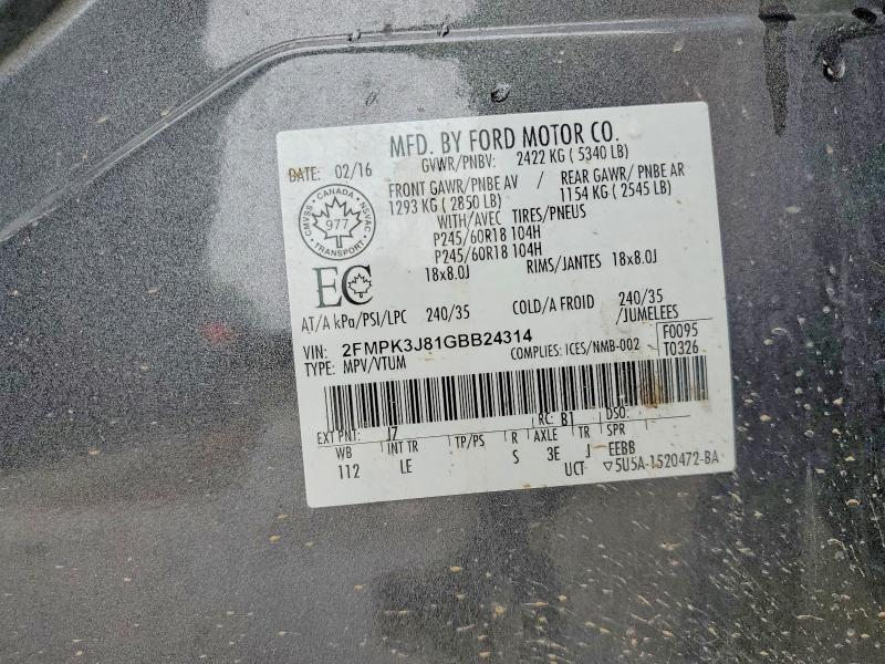2016 Ford Edge მანქანა იყიდება აუქციონზე, vin: 2FMPK3J81GBB24314, აუქციონის ნომერი: 63477626