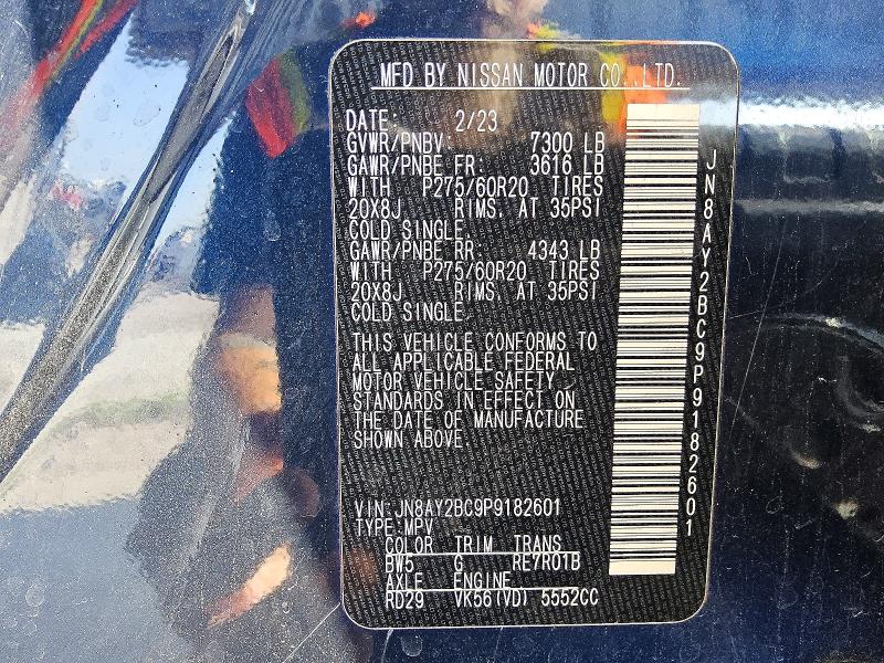 2023 Nissan Armada მანქანა იყიდება აუქციონზე, vin: JN8AY2BC9P9182601, აუქციონის ნომერი: 63419666