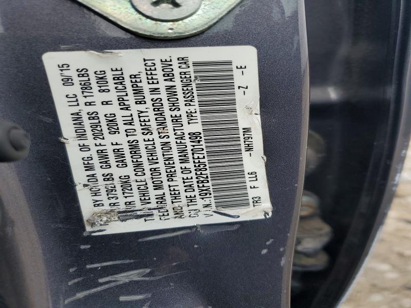 2015 Honda Civic მანქანა იყიდება აუქციონზე, vin: 19XFB2F85FE701498, აუქციონის ნომერი: 64740846