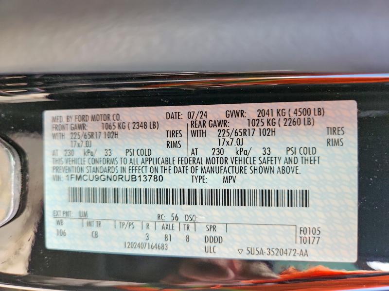 Aukcja sprzedaży 2024 Ford Escape, vin: 1FMCU9GN0RUB13780, numer aukcji: 65704176