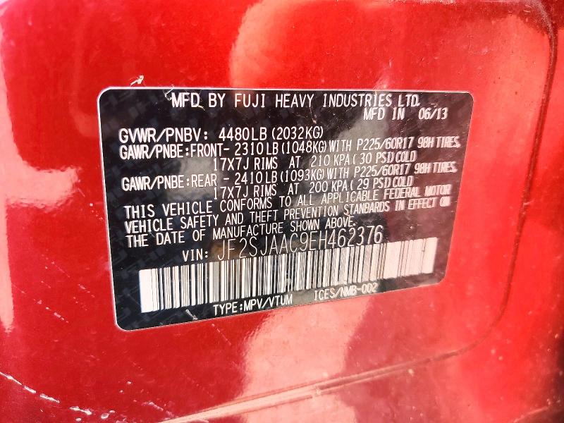 2014 Subaru Forester მანქანა იყიდება აუქციონზე, vin: JF2SJAAC9EH462376, აუქციონის ნომერი: 63691136