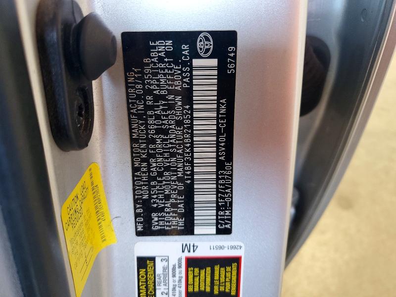 64668296 :رقم المزاد ، 4T4BF3EK4BR218524 vin ، 2011 Toyota Camry مزاد بيع
