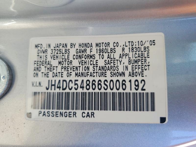 2006 Acura Rsx მანქანა იყიდება აუქციონზე, vin: JH4DC54866S006192, აუქციონის ნომერი: 63902156