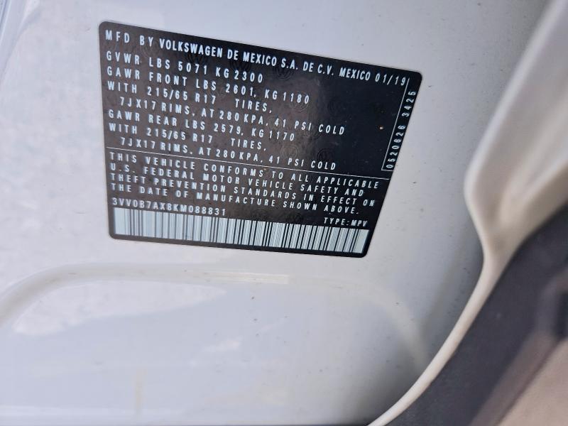 Продажа на аукционе авто 2019 Volkswagen Tiguan, vin: 3VV0B7AX8KM088831, номер лота: 65162036