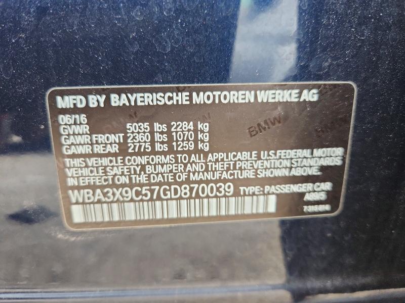 Aukcja sprzedaży 2016 Bmw 335, vin: WBA3X9C57GD870039, numer aukcji: 65719736