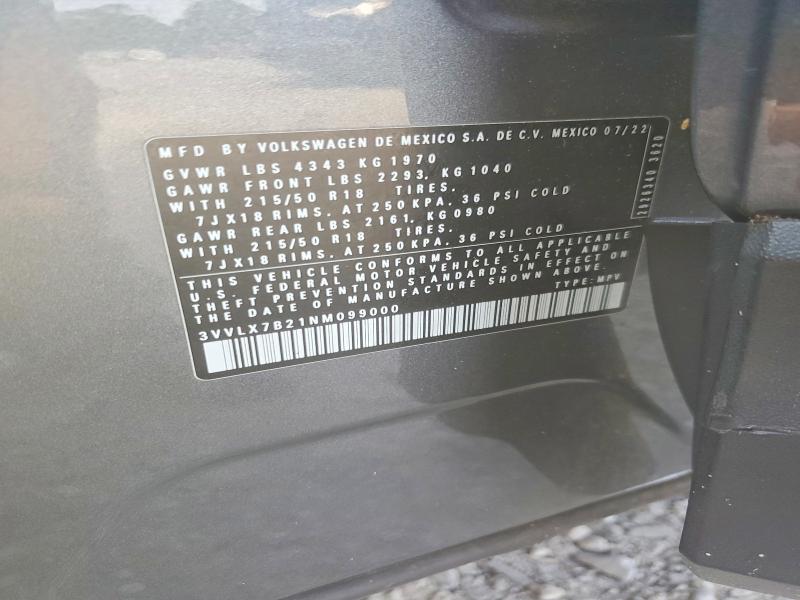 Aukcja sprzedaży 2022 Volkswagen Taos, vin: 3VVLX7B21NM099000, numer aukcji: 64001456