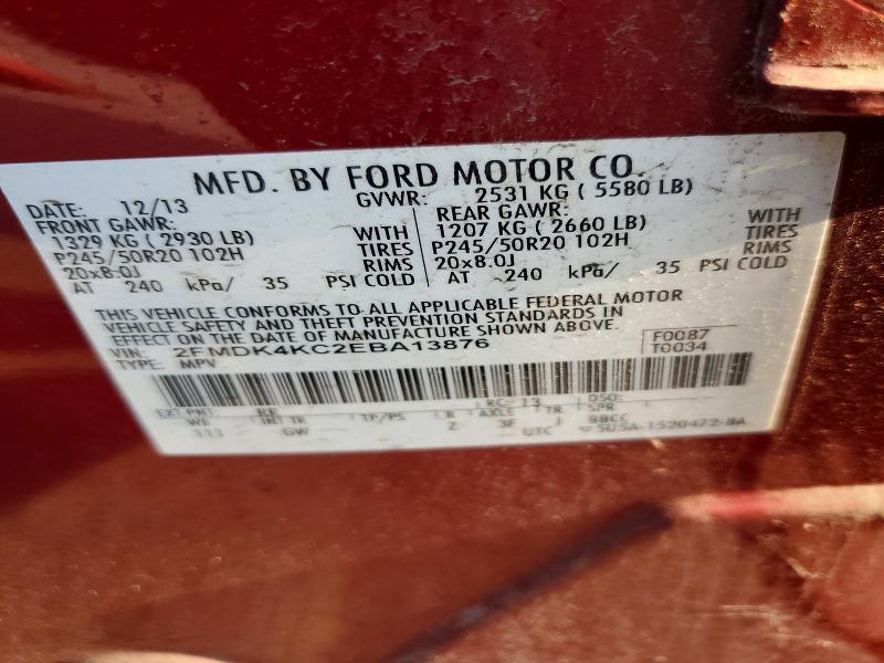 64830446 :رقم المزاد ، 2FMDK4KC2EBA13876 vin ، 2014 Ford Edge مزاد بيع