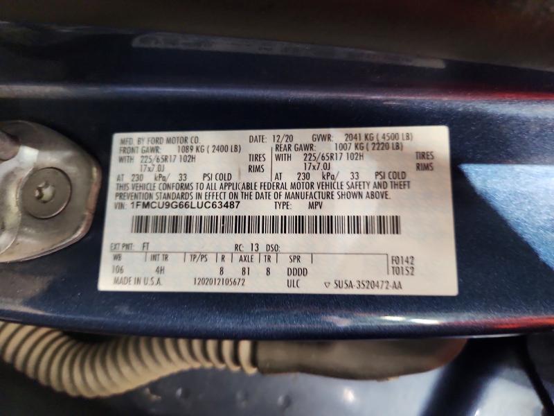 2020 Ford Escape მანქანა იყიდება აუქციონზე, vin: 1FMCU9G66LUC63487, აუქციონის ნომერი: 63927866