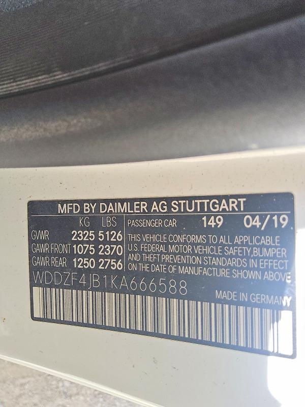 2019 Mercedes-benz E მანქანა იყიდება აუქციონზე, vin: WDDZF4JB1KA666588, აუქციონის ნომერი: 64939106
