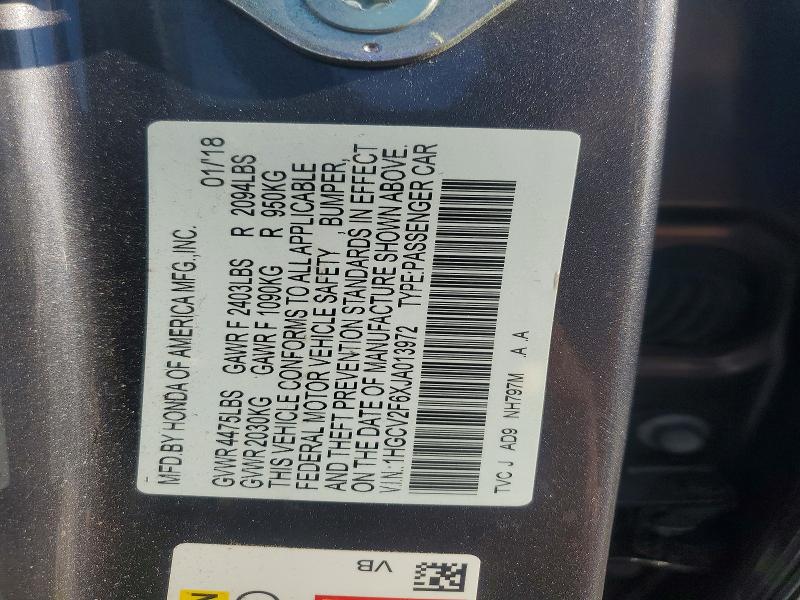 Aukcja sprzedaży 2018 Honda Accord, vin: 1HGCV2F6XJA013972, numer aukcji: 66349536