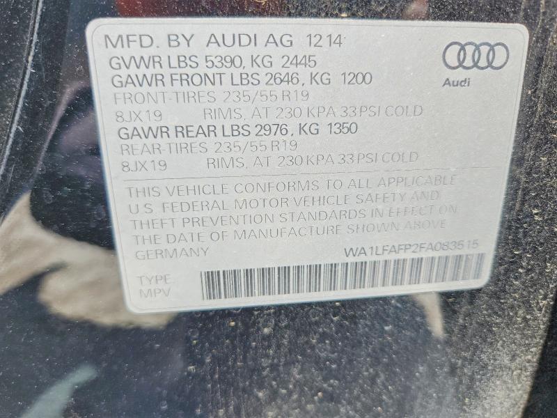 2015 Audi Q5 მანქანა იყიდება აუქციონზე, vin: WA1LFAFP2FA083515, აუქციონის ნომერი: 64159336