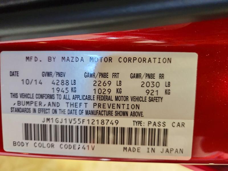 2015 Mazda 6 მანქანა იყიდება აუქციონზე, vin: JM1GJ1V55F1218749, აუქციონის ნომერი: 65656296