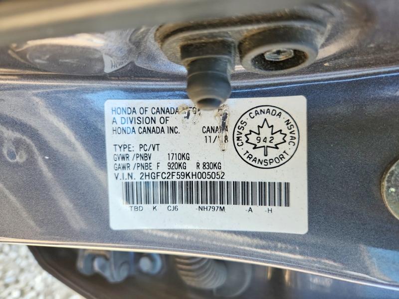 65753366 :رقم المزاد ، 2HGFC2F59KH005052 vin ، 2019 Honda Civic مزاد بيع
