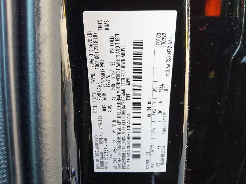 63405226 :رقم المزاد ، 1FMCU0GD6HUC07373 vin ، 2017 Ford Escape مزاد بيع