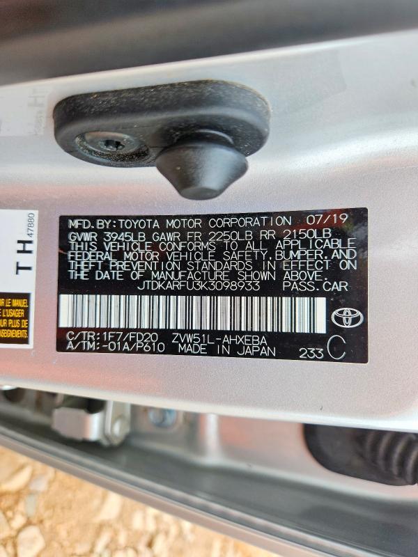 Продаж на аукціоні авто 2019 Toyota Prius, vin: JTDKARFU3K3098933, номер лоту: 63128896