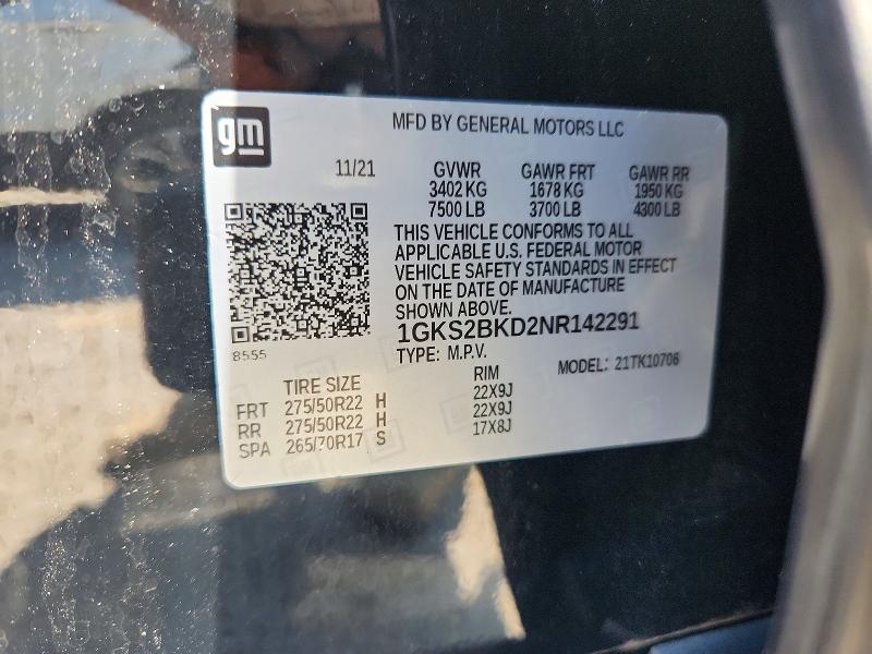 2022 Gmc Yukon მანქანა იყიდება აუქციონზე, vin: 1GKS2BKD2NR142291, აუქციონის ნომერი: 66280306