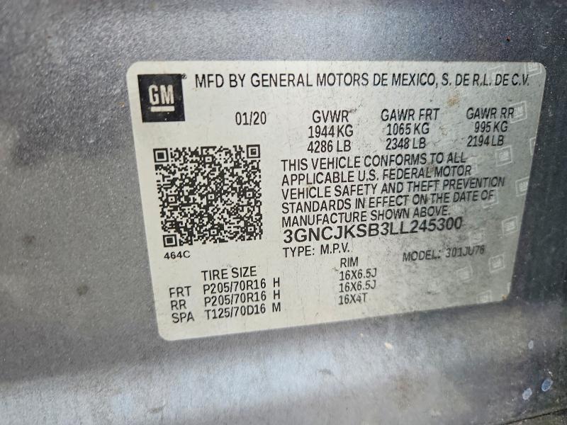 65189336 :رقم المزاد ، 3GNCJKSB3LL245300 vin ، 2020 Chevrolet Trax مزاد بيع