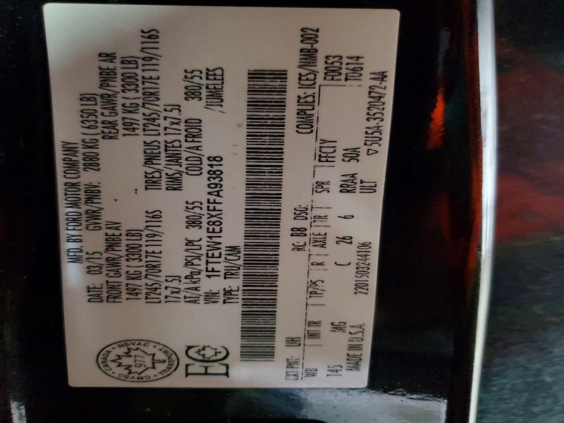 66077936 :رقم المزاد ، 1FTEW1E8XFFA93818 vin ، 2015 Ford F150 مزاد بيع