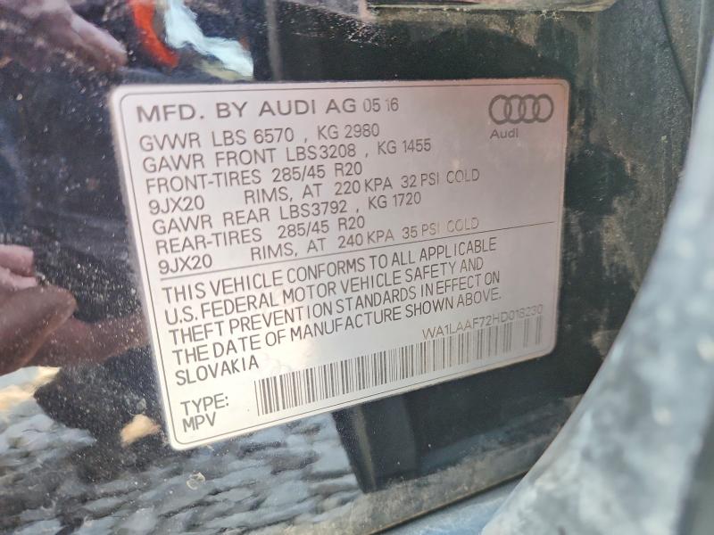 63804306 :رقم المزاد ، WA1LAAF72HD018230 vin ، 2017 Audi Q7 مزاد بيع