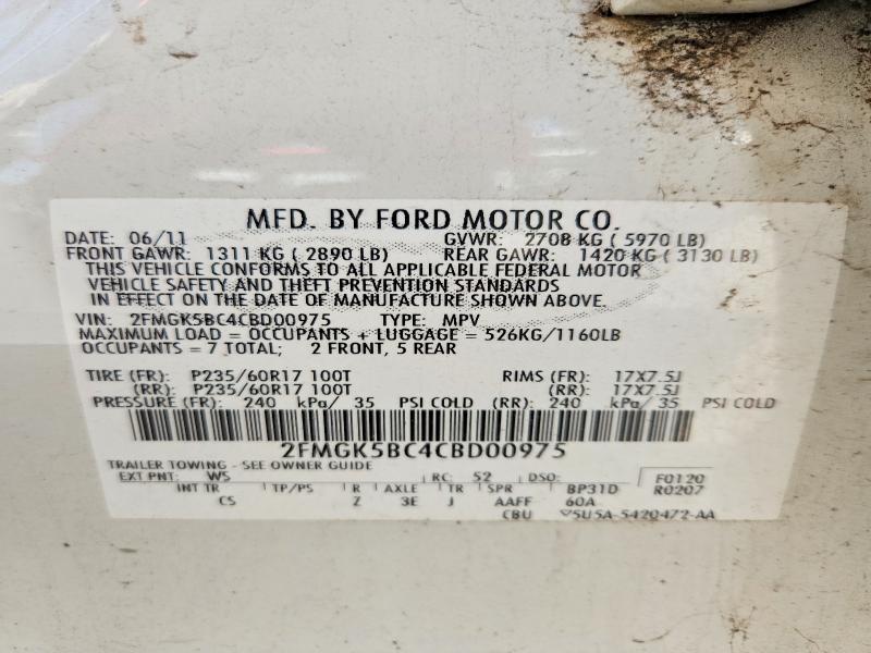 64801676 :رقم المزاد ، 2FMGK5BC4CBD00975 vin ، 2012 Ford Flex مزاد بيع